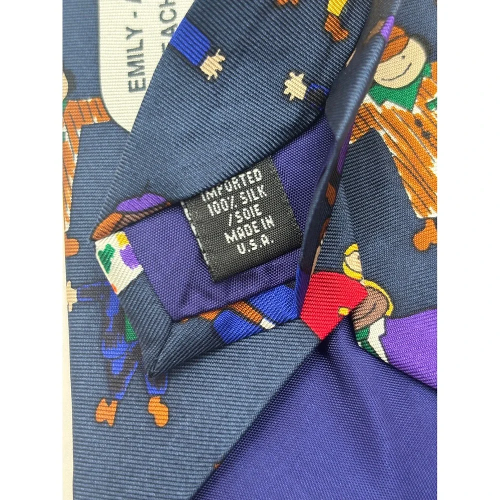 Save the Children Silk Tie Reach for the Stars Emily Age 11 Navy Blue USA Made